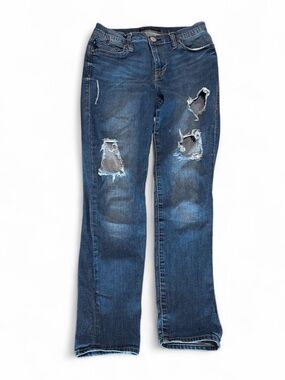 Rock & Republic Distressed Straight Leg Jeans Bee embroidery Sz 12